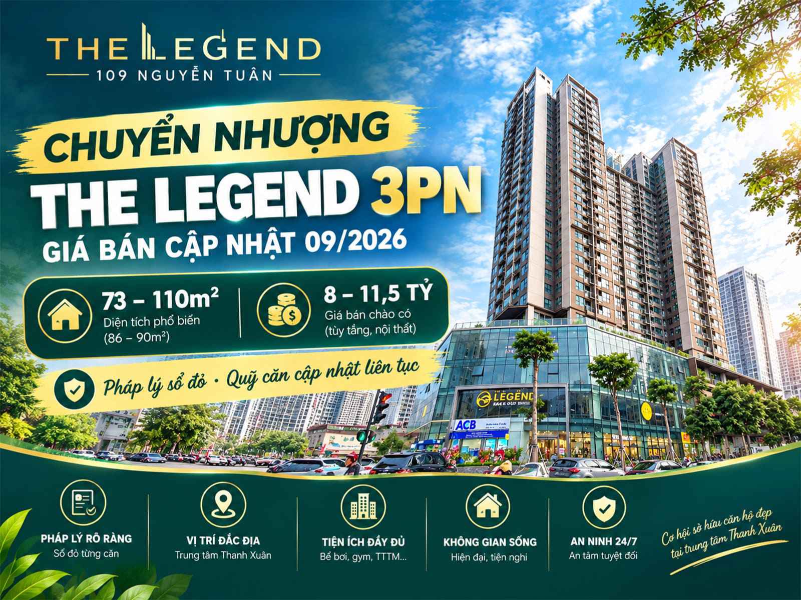 Chuyển nhượng The Legend 3 phòng ngủ, giá cập nhật 10/2026